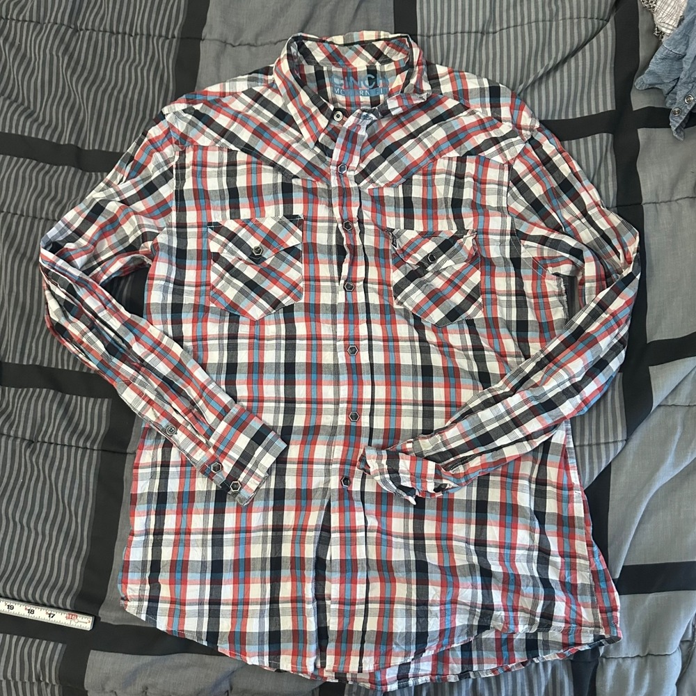Cinch Men's Modern Fit Long Sleeve pearl snap Cowboy Plaid Shirt Mens Medium